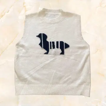APAISER 강아지 모티브 니트 베스트 아이보리 레트로