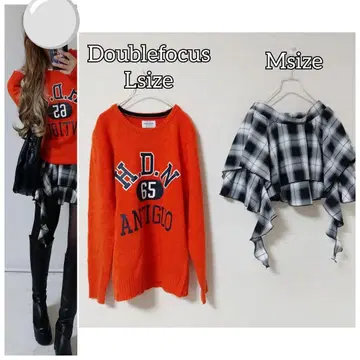 코디 세트 오렌지 로고 니트 프릴 스커트