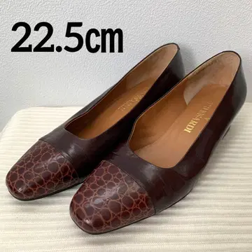 TRUSSARDI 22.5cm 다크 브라운 가죽 펌프스 토캡