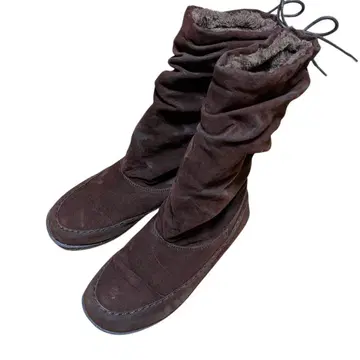 따뜻하고 귀여운 루즈 실루엣 플랫 부츠 L 사이즈 브라운 갈색