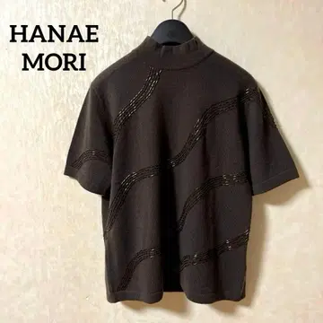 HANAE MORI 캐시미어 100% 니트 모크넥 니트 비즈 장식