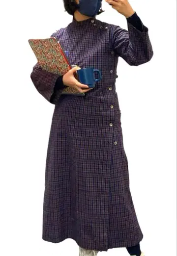 체크 무늬 다크 퍼플 셔츠 원피스