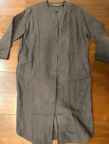 evam eva 린넨 노카라 셔츠 차콜 그레이