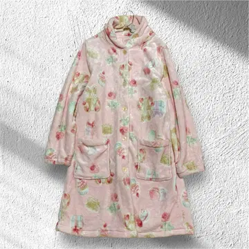 [] 룸웨어 곰돌이 패턴 무릎 기장 포켓 있음 하이넥 M-L