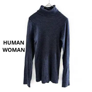 휴먼 우먼 터틀넥 니트 네이비 보더 일본제