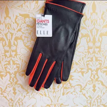 ELLE 엘르 가죽 장갑 양가죽 택 포함 새상품 오렌지x블랙 21cm