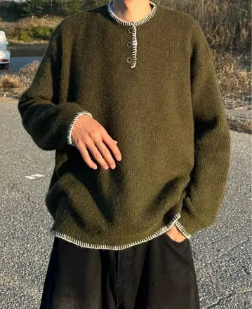 니트 스웨터 헨리넥