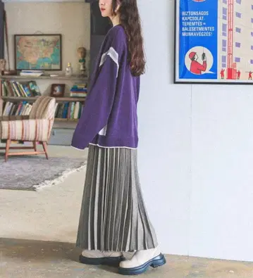 택 포함 미사용품 니코앤드 울 라이크 플리츠 스커트 M