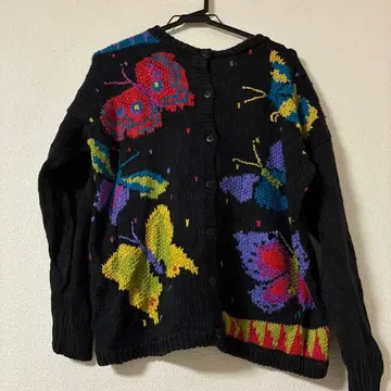 나비 자수 니트 가디건 긴팔 VIVIAN WANG