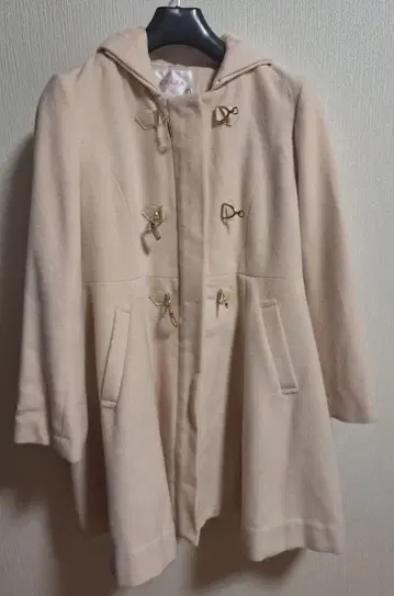 여성용 후드 부착 옅은 핑크 더플 코트