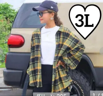 시마무라 nozomi 그린 체크 무늬 셔츠 3L