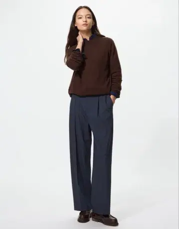 UNIQLO 턱 와이드 팬츠 스트라이프 네이비