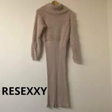 RESEXXY 샤기 미디 니트 원피스 핑크 프리 사이즈