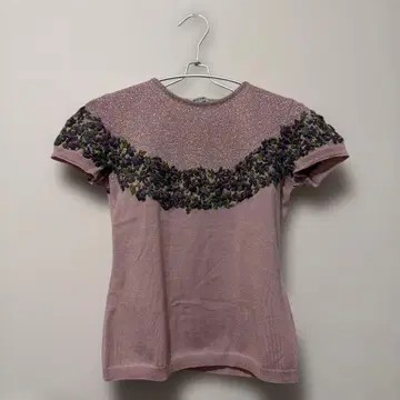 MOSCHINO CHEAPANDCHIC 핑크 니트 반팔 라메 꽃무늬