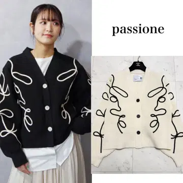 25AW 미사용급 리본 라인 니트 가디건 화이트 M 사이즈