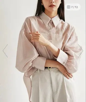 VIS 메탈 버튼 심플 시어 셔츠 오버사이즈 핑크 블라우스 셔츠