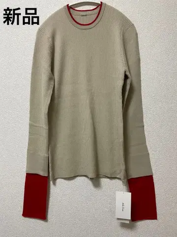 [새상품] Mila Owen 바이컬러 소매 레이어드 리브 니트 베이지