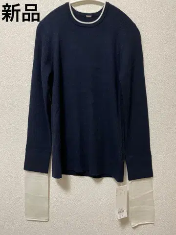 [ 새상품 ] Mila Owen 바이컬러 소매 레이어드 리브 니트 네이비