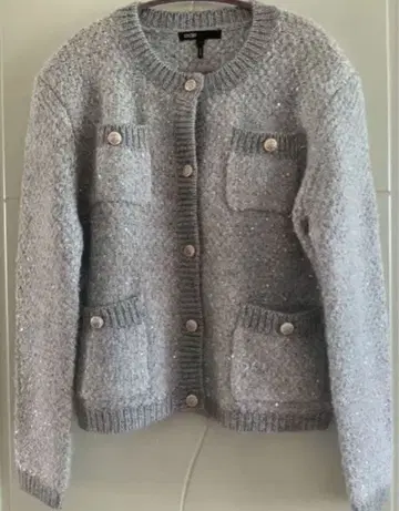 그레이 니트 가디건 버튼 포함 maje