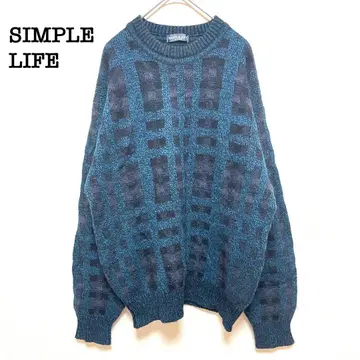 심플 라이프 니트 체크 무늬 [ M ] 블랙 파랑 체크 무늬 멀티 컬러