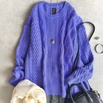 새상품급 BATONER x 유나이티드 애로우즈 케이블 니트 퍼플