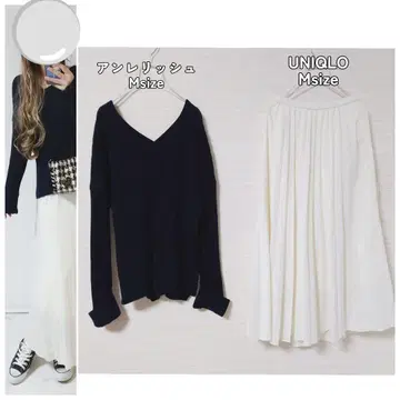 코디 세트 네이비 리브 니트 플리츠 스커트