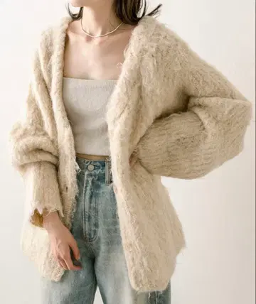 mystic 울 혼방 샤기 가디건 베이지