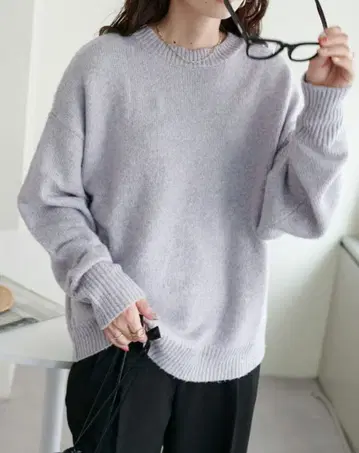 멜란지 니트 스웨터 크루넥 긴팔