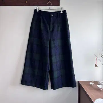 BRAHMIN 브라민 네이비 그린 체크 와이드 팬츠