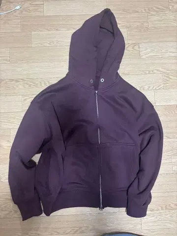 H&M 더블 지퍼 후드티 와인 레드 색상