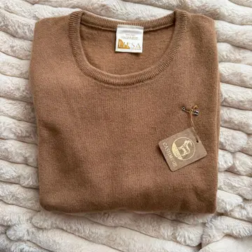 새상품! LIESA 캐시미어 100% 반팔 U넥 스웨터 브라운 베이지