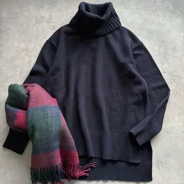 플라스테 PLST 울 캐시미어 블렌드 오프 터틀 니트 네이비 네이비