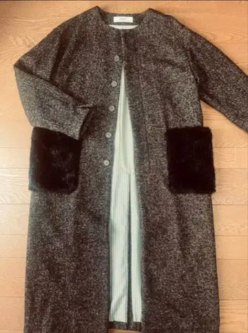 Unpeu Femme 앰프 팜 롱 코트 레트로 빈티지