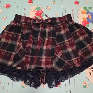 레이스 장식 체크 무늬 플레어 스커트 팬츠