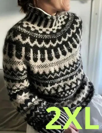 세련된 4 노르딕 무늬 하이넥 스웨터 2XL 화이트 블랙 따뜻한