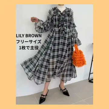 LILY BROWN 체크 프릴 롱 원피스