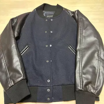 네이비 바시티 자켓 울 가죽