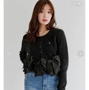 snidel 리본 라메 가디건 BLACK