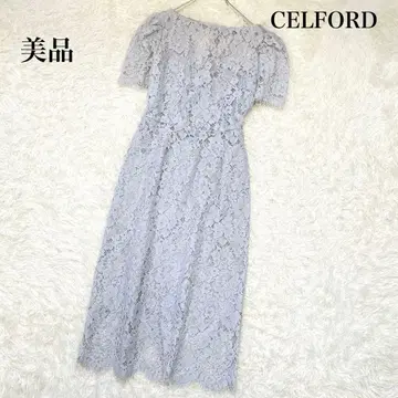새상품급 셀포드 전체 레이스 롱 원피스 꽃무늬 반팔 블루 36