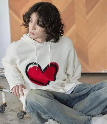 OPENING ACT 하트 자카드 니트 후드티