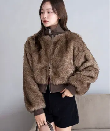 인조 모피 숏 블루종