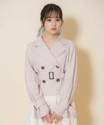 윌셀렉션 개더 소매 숏 트렌치 핑크