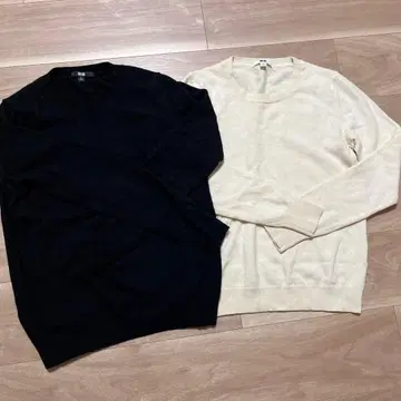 유니클로 캐시미어 긴팔 니트 스웨터 2종 세트 (블랙, 아이보리)