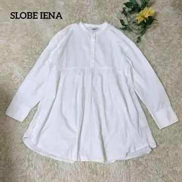 SLOBE IENA 코튼 튜닉 블라우스 펄 버튼 플레어 화이트