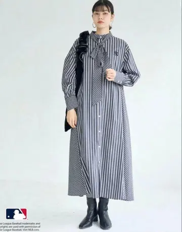 미사용 새상품 로페피크닉 MLB 리본 타이 셔츠 원피스