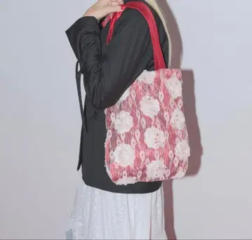 [ idem ] 레이스 로즈 새틴 백