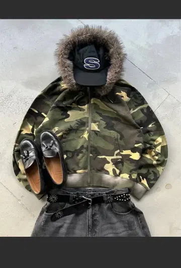 kutir 카모 패턴 퍼 후드티