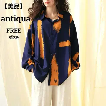 [새상품급] antiqua 안티카 페인트 패턴 셔츠 네이비&오렌지