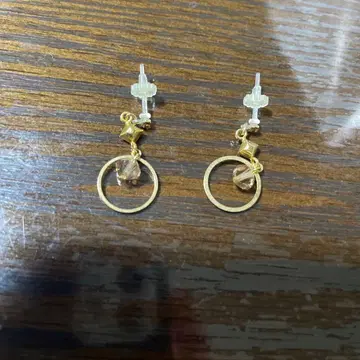 후프형 귀걸이 클리어 비즈 브라운 스톤