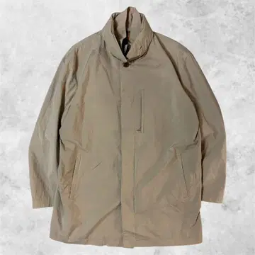 후드 부착 미들 기장 나일론 자켓 베이지 스탠드 카라 빈티지